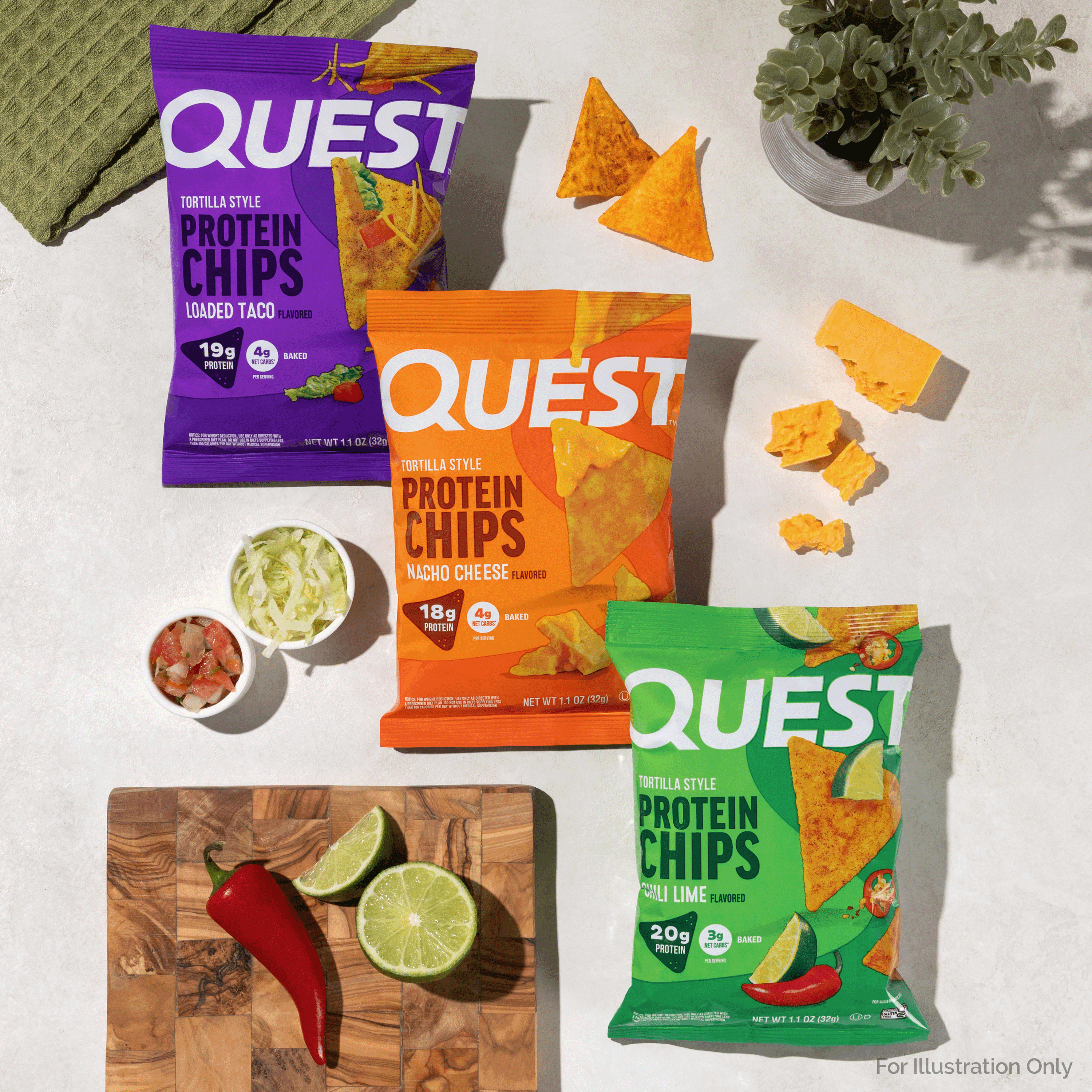 Quest Spicy Queso Flavored Tortilla Style Protein Chips, High Protein*, Low Carb*, Gluten Free, 4 Count