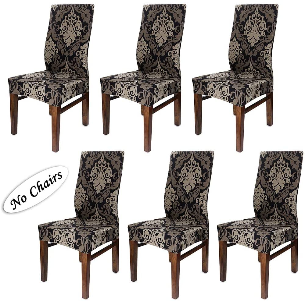 6 Pack Super Fit Stretch Washable Printed Dining Chair Protector Cover