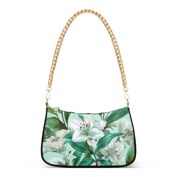 Ryvnso Lily Flowers Leaves Womens Chain Shoulder Bag Tote Handbags Clutch Hobo Purse with Zipper for Travel