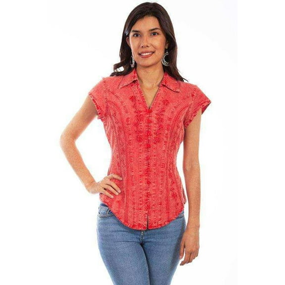 Scully Women's Cantina Celia Cap Sleeve Peruvian Cotton Blouse, Brick, Small