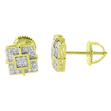 Square Shape Designer Earrings 14K Gold Finish Screw Back Studs Lab Diamonds icy