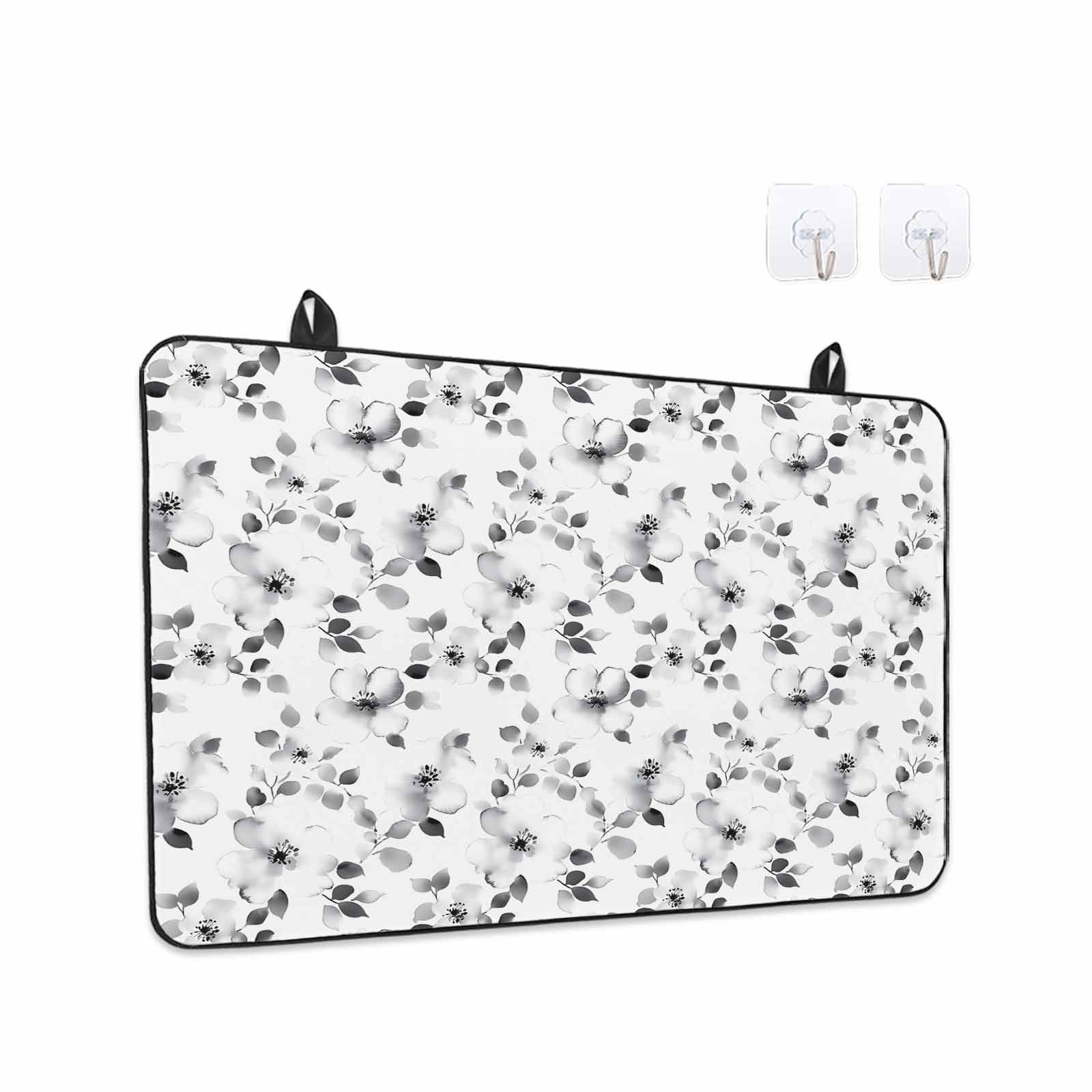 Gray Botanical Stove Top Cover for Electric Stove, Heat-proof & Non Slip Glass Top Stove Cover Protector, Retro Blossom Floral Farmhouse Wildflower Kitchen Flat Cooktop Rubber Mat 24x21 Inches
