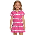 thumbnail image 2 of CCRFTGI Polo Dresses for Kids Girls Size 6-7 Short Sleeve Uniform Casual Striped Pleated Flare Skater Polo Dresses Back To School Summer Button-Down Collar Picque Polo Dress Hot Pink 5-6 Years, 2 of 5