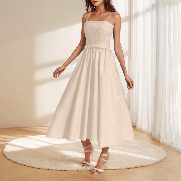 KIHOUT Women’s Corset Dress Sexy Spaghetti Strap Bustier Midi Dress Low Cut Flowy Pleated Hem Formal Dresses