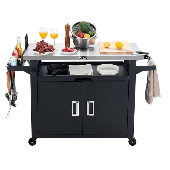 NUUK Pro 42-Inch Wooden Rolling Outdoor Kitchen Island and BBQ Serving Cart