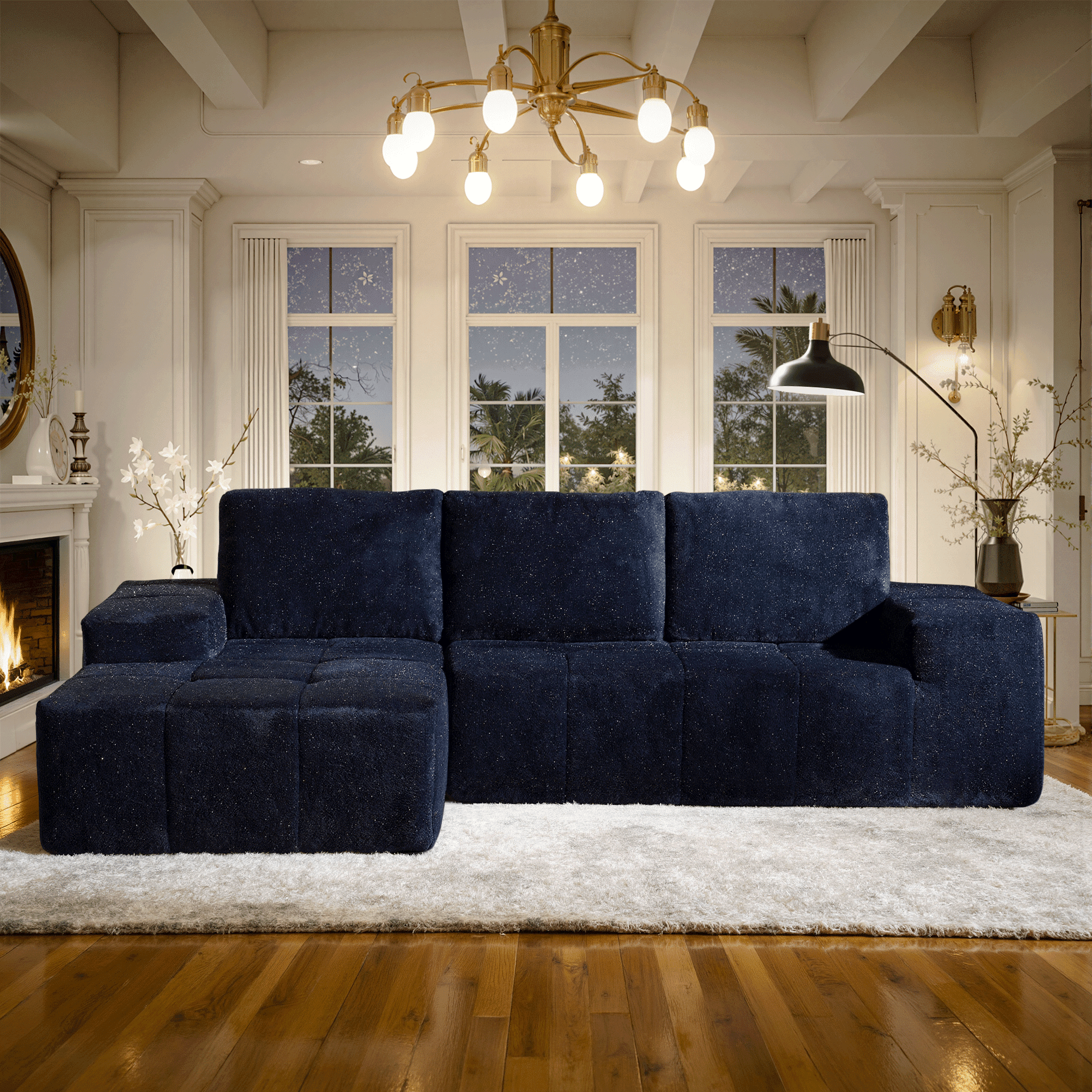 Ovios 116" L-Shaped Sectional Sofa Modern Modular Cloud Couch with Deep Seating Upholstered Sofa for Living Room Bedroom, No Assembly Required, Blue (Starry Sky)