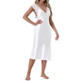 thumbnail image 4 of INSPIRE CHIC Women's Satin Tank Nightdress Lace Trim V-Neck Sleepwear Sleeveless Pajama Dress Midi Nightgowns M White, 4 of 6