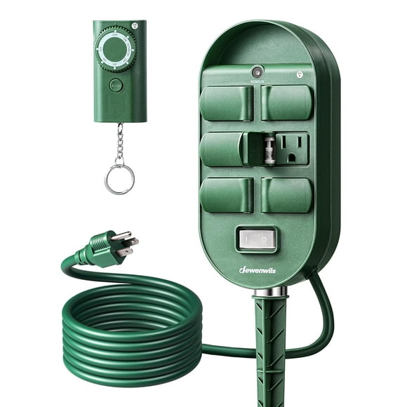 shiyou-DEWENWILS Outdoor Power Stake Timer, 100FT Control Range, Photocell Stake Timer with 6FT Extension Cord & 6 Grounded Outlets, Waterproof Outdoor Timer for Holiday Decor, Lights, UL Listed