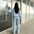 thumbnail image 5 of GrmtClth Womens Trendy 2 Piece Outfit Half Zip Long Sleeve Pullover Relax Wide Leg Pants Soft Autumn Matching Suit, 5 of 6