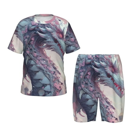 Luyuia Dragon1 Print Girls  2-Piece Tie-Dye Pajama Set  Cute Summer Loungewear with Shirt and Tank Shorts Nightwear-XX-Large