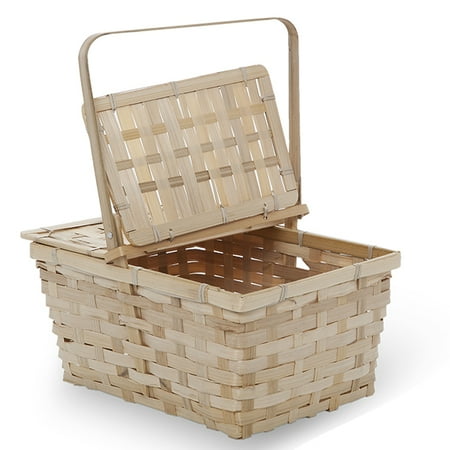 - Garden Winds Rect Bamboo Weave Picnic Basket with Lid Med - Natural 11in