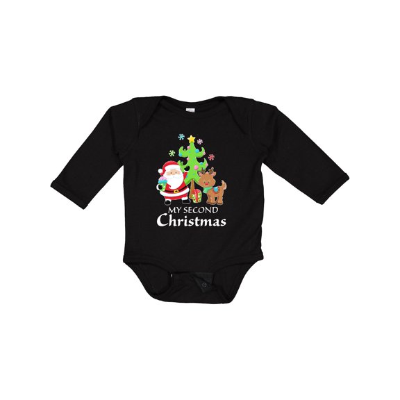 Inktastic My 2nd Christmas with Santa Reindeer and Tree Boys or Girls Long Sleeve Baby Bodysuit