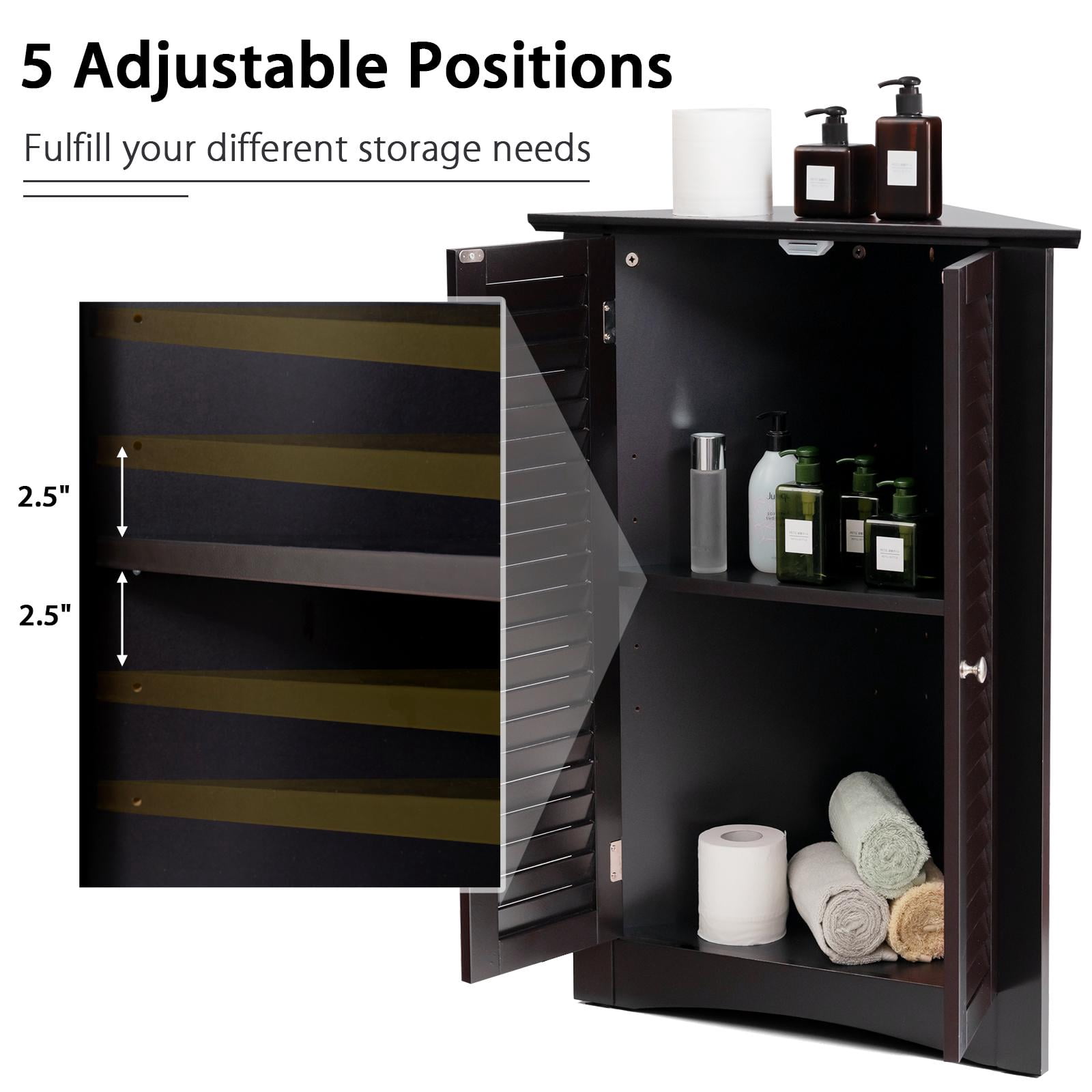 Giantex 3-Shelf Corner Cabinet, Freestanding Bathroom Floor Cabinet with Double Shutter Doors and Adjustable Shelf, Suitable for Bathroom, Living Room, Bedroom, Kitchen, 22 x 13 x 31.5 inches