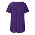 thumbnail image 2 of TIHLMK Womens Shirts Purple Women's Summer Solid Round Neck Button Pleated Short Sleeve Tops Gift for Womens Tops, 2 of 6