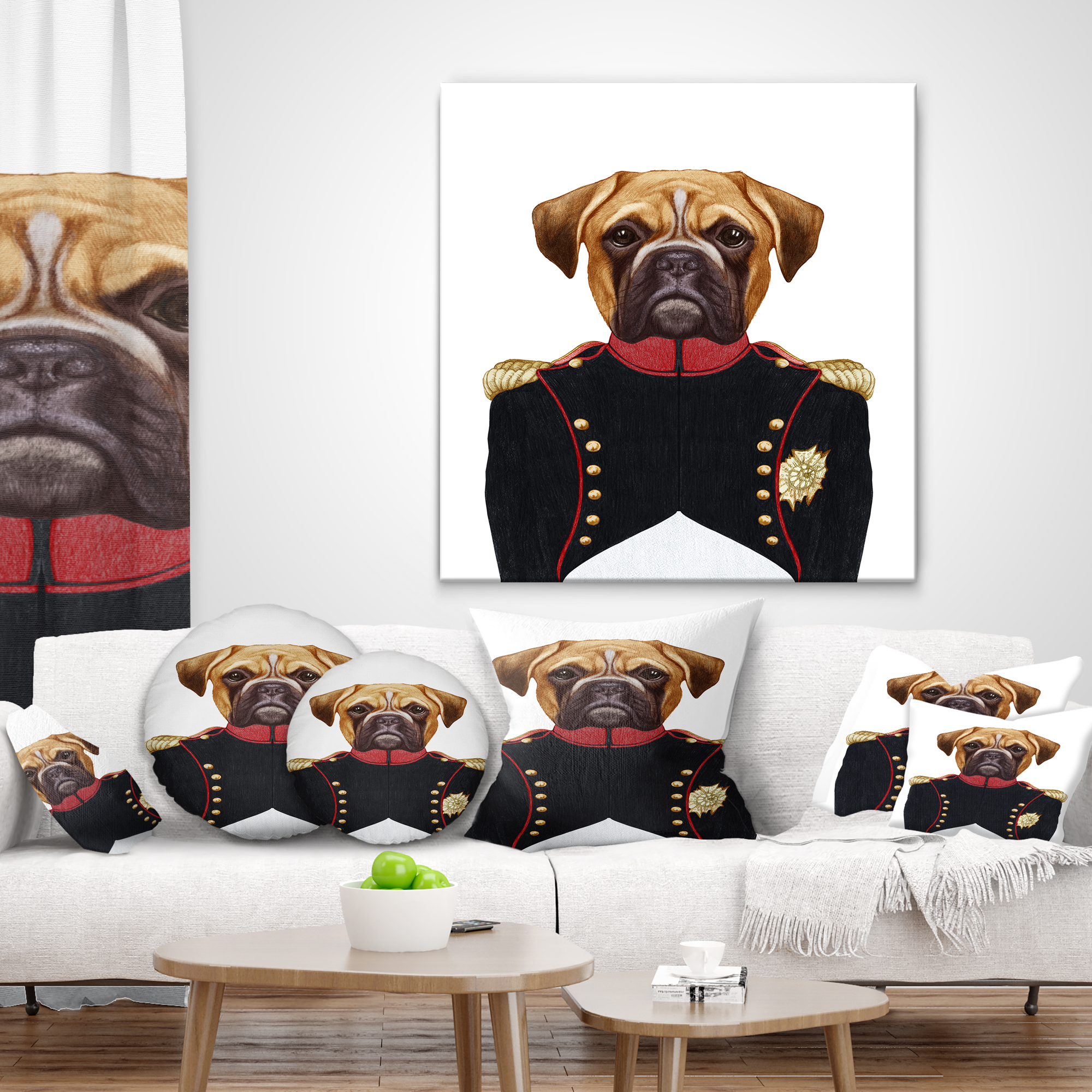 Designart Boxer Dog in Military Uniform - Animal Throw Pillow - 16x16