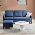 thumbnail image 3 of Sectional Sofa with Handy Side Pocket, L-Shape 3-Seater Couch with Movable Ottoman, Modern Tufted Linen Fabric Couch, Relax Futon Sofa Bed With Metal Legs, for Office, Living Room, Apartment, Blue, 3 of 7