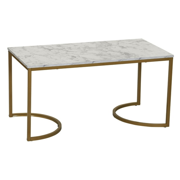 Household Essentials HalfMoon Modern Coffee Table, White Marble