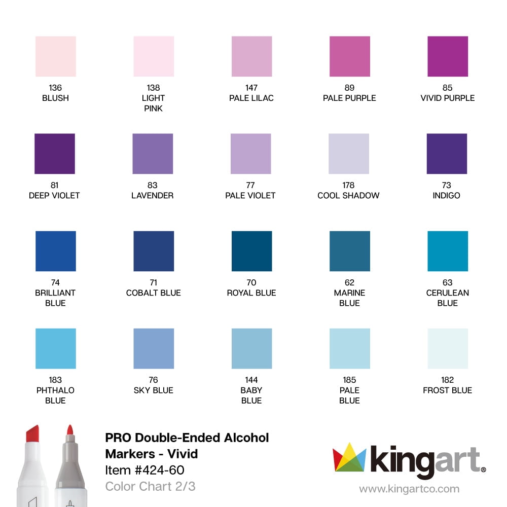 Kingart Non-toxic Sketch Art Markers with Storage Case, Chisel-Point, Assorted Colors, 60 Count