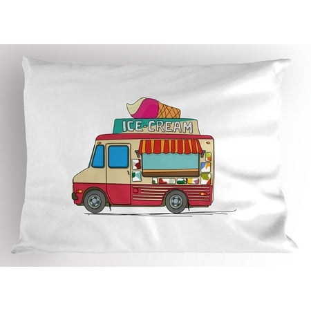 Truck Pillow Sham Ice Cream Truck Colorful Illustration Business Idea Cartoon Style Cutaway Vehicle, Decorative Standard Queen Size Printed Pillowcase, 30 X 20 Inches, Multicolor, by Ambesonne