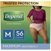 Depend FIT-FLEX Incontinence & Postpartum Underwear for Women, Disposable, Maximum Absorbency, Medium, Blush, 56 Count (2 Packs of 28) (Packaging May Vary)