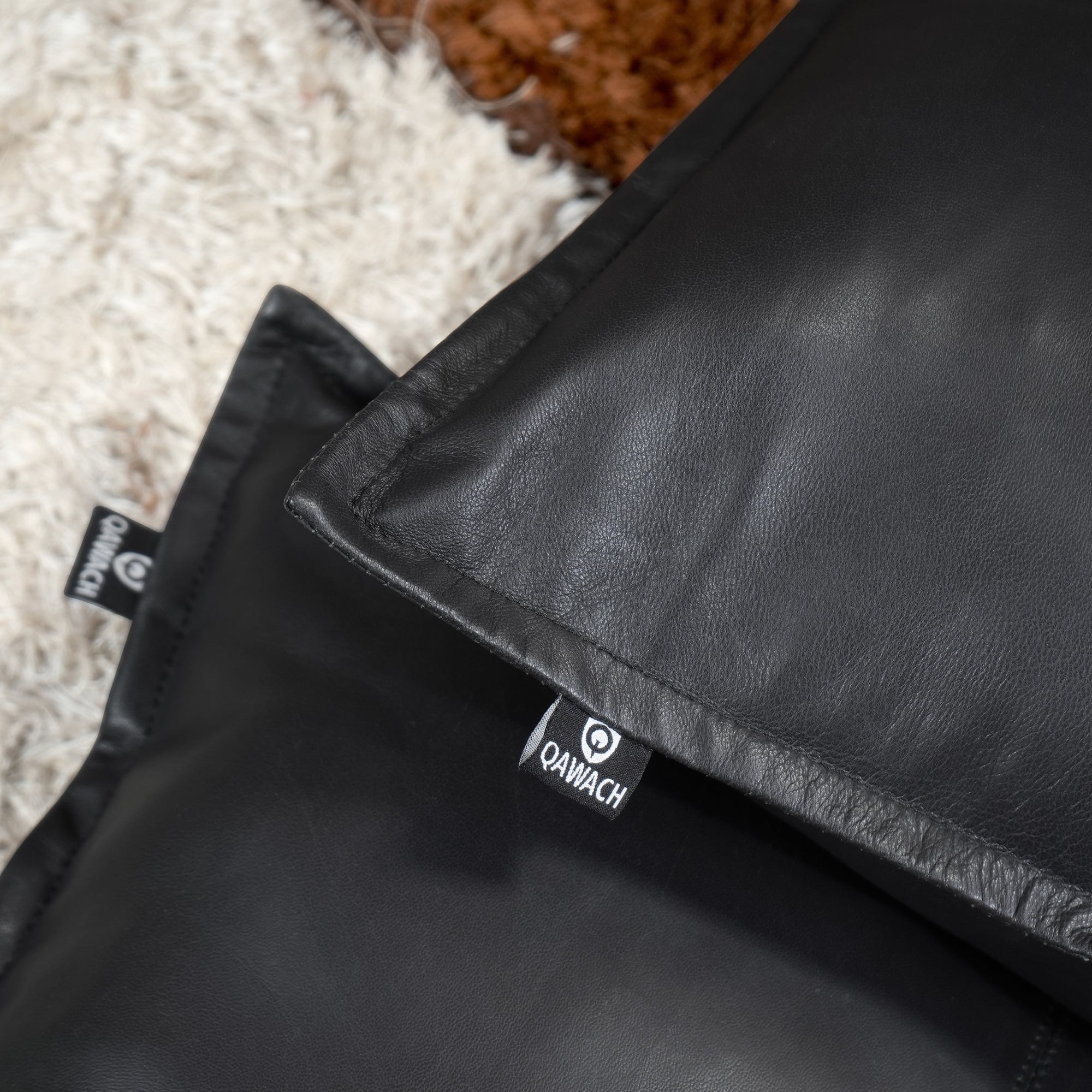 Lambskin Leather Pillow Cover, Sofa Cushion Case, Home Decor Style for Living Room & Bedroom, Black Box, 14x14