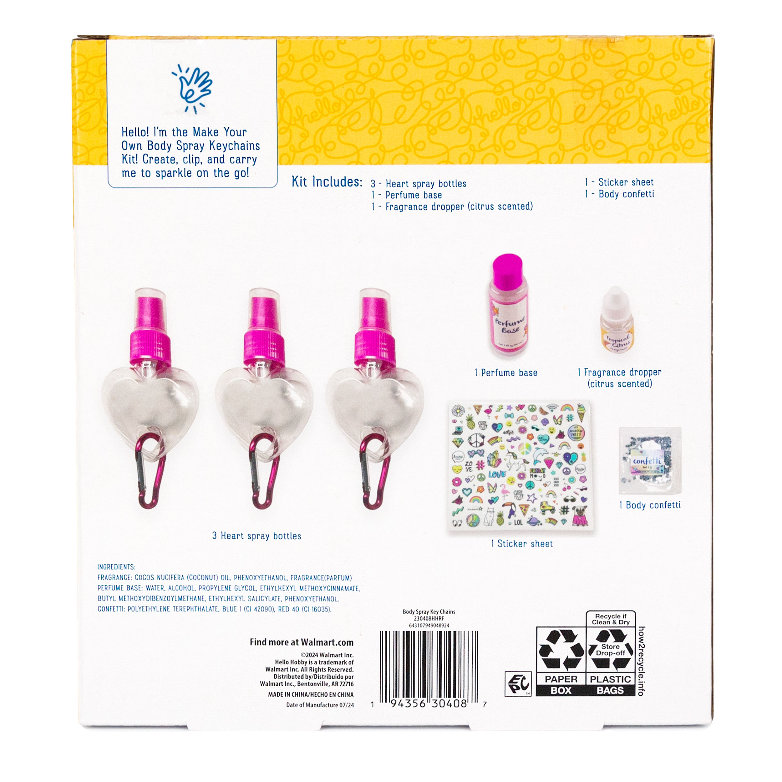 (2 pack) Hello Hobby Make Your Own Body Spray Multicolor Keychain, Arts & Craft Kits