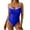 Blue, variant on Tsesme One Piece Swimsuit for Women Slimming Bathing Suit Color Block Spaghetti Strap High Cut Swimwear