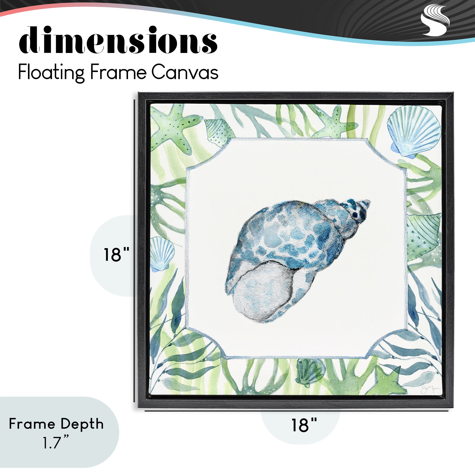 Stupell Industries Spotted Cowrie with Seaweed Black Framed Floater Canvas Wall Art, design by Janet Tava