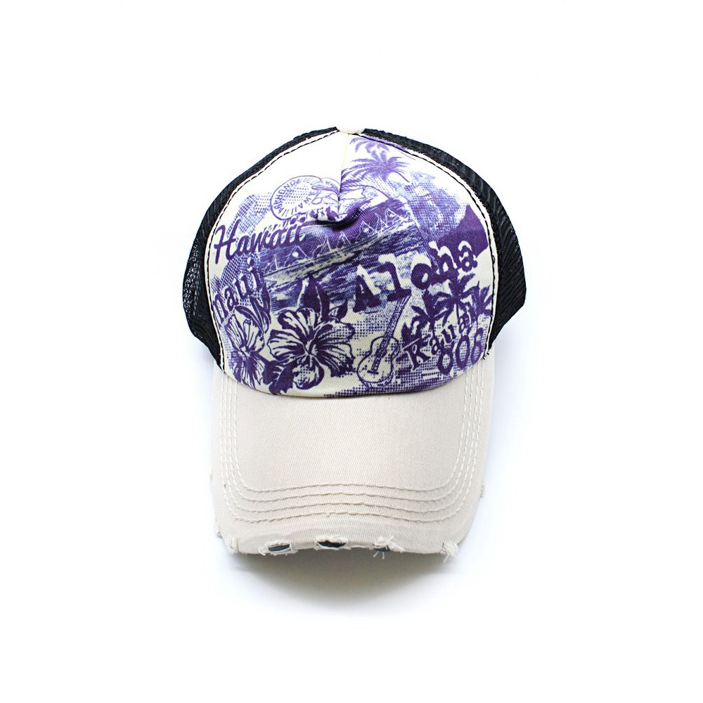 Hawaii Post Aloha Maui Kauai 808 Printed Mesh Back Cap Hat in White