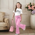 thumbnail image 2 of Kcolen Girls 2pcs Outfit Set Summer Casual Bow Graphic Short Sleeve Tops and Flared Leg Pants Set Casual Outfits for Kids, 2 of 5