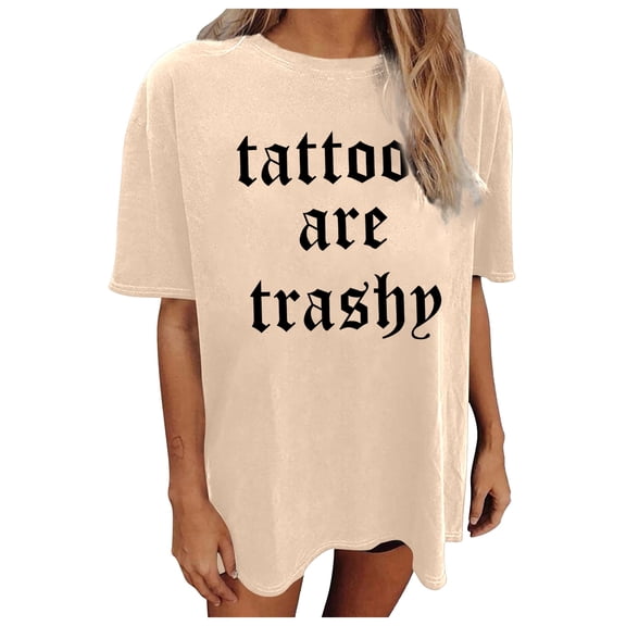 Women's Casual Letter Print Round Neck T Shirt | Stylish Tee For Everyday Wear Striped Womens T Shirt dish Top Short Sleeve T Shirt Women 2 T Shirt Stretch Tee Loose Fit Women Comfy Summer Shirts