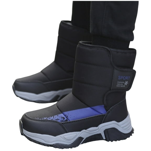 Boys Fleece Lined Mid Calf Snow Boots Toddler Kids Winter Warm Waterproof Platform Non Slip Cold Weather Shoes