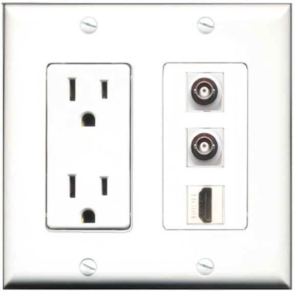 RiteAV - 15 Amp Power Outlet 1 Port HDMI 2 Port BNC Decorative Wall Plate