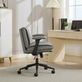 thumbnail image 2 of Cross Legged Chair with Flip-Up Armrests Leather, Cross Legged Office Chair on Wheels, Comfy Swivel Chair with Wide Seat for Home Office, Vanity,  Ergonomic Desk Chair Adjustable, Grey, 2 of 14
