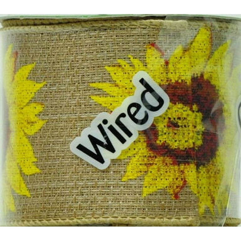2.5x10yd Sunflower Wired Ribbon, Sunflowers, Wired Ribbon