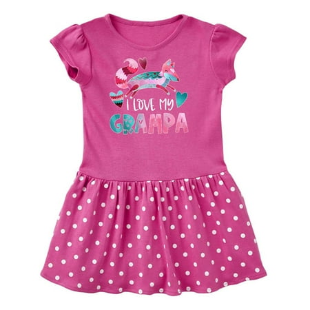 

Inktastic I Love My Grampa Pink and Blue Fox with Hearts Gift Toddler Girl Dress