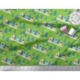 thumbnail image 2 of Soimoi Green polyester Crepe Fabric House & Tree Christmas Print Fabric by the Yard 52 Inch Wide, 2 of 3