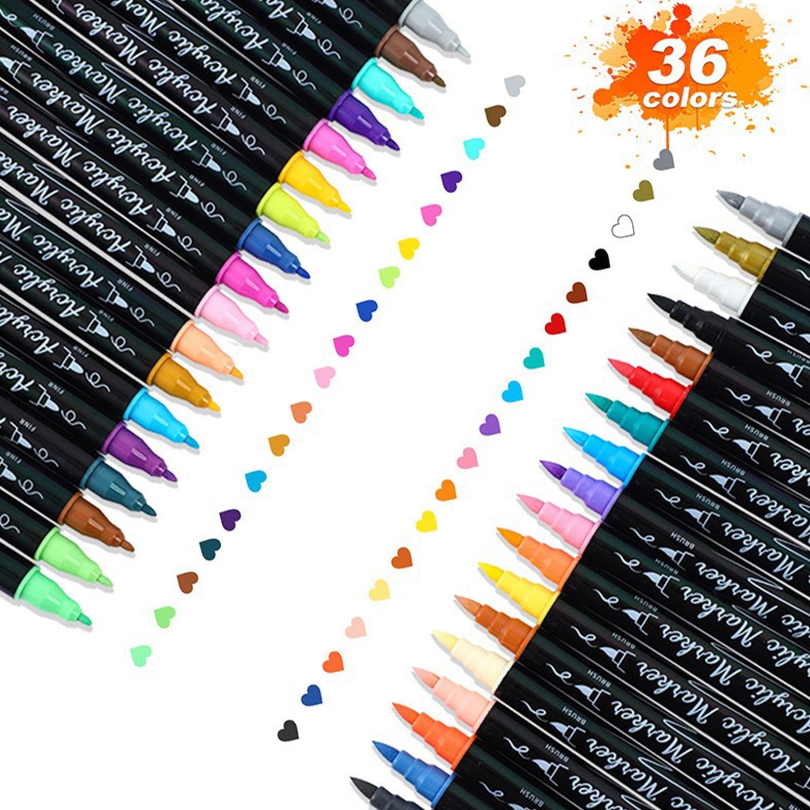 Acrylic Paint Markers 24 Colors Waterproof Opaque Dual Brush Tip Pens for Nail Art DIY Crafts Painting Lettering on Various Surfaces