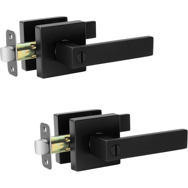 Matte Door Handle Interior Door Knob Keyless Levers Set Heavy Duty Privacy Door Handle Lock for Bedroom or Bathroom Door Lock with Handle Reversible for Left Right Sided