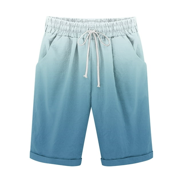 Plebaso Men's Stylish Shorts Gradient Color Summer Beach Shorts Drawstring Casual Knee Length Shorts