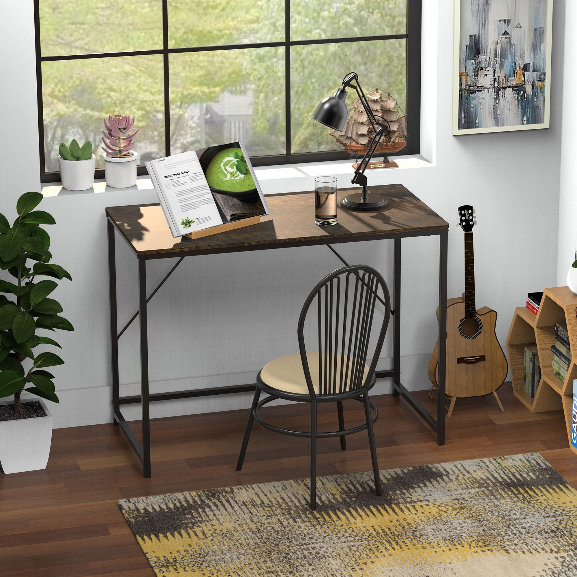 Computer Desks,PC Laptop Desk Corner Desktop Desk End Table Compact Gaming Table Writing Study Table Workstation with 1 Door and 1 Drawer for Small Space Home Living Room Office Bedroom Black 