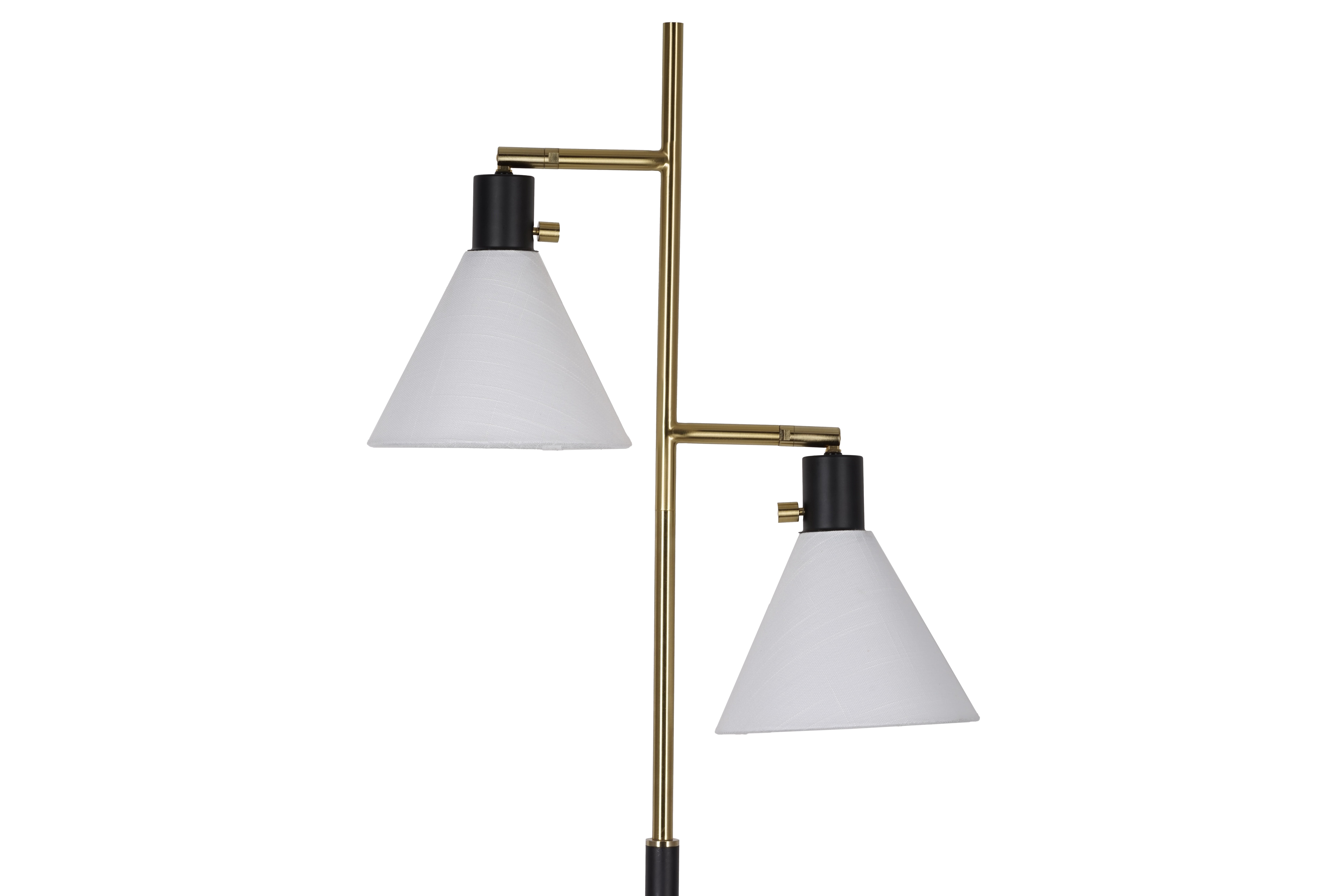 Better Homes & Gardens 68"H Metal Floor Lamp with Adjustable Dual Shades, Black and Gold Finish, White Linen Shades