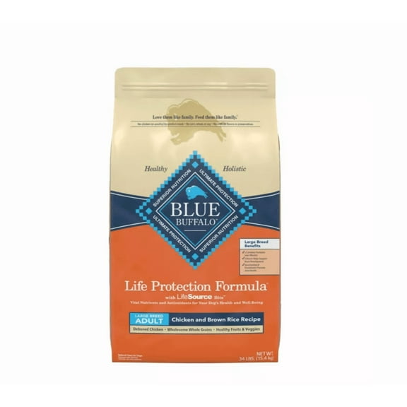 Blue Buffalo Life Protection Large Breed Adult Chicken and Brown Rice Recipe Natural Dry Dog Food 34 lb