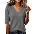 thumbnail image 3 of Kamentoy Fall Sweaters for Women Lightweight Knit V Neck Elbow Sleeve Tops Thin Pullover Sweater Shirt Tunic Casual Blouse, 3 of 6