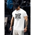 thumbnail image 1 of Camiseta con cita inspiradora para hombre - Camiseta informal de cuello redondo con ligero estiramiento - Top de verano de corte regular con estampado "La fe sobre el miedo" - Camisetas de ocio, 1 of 5