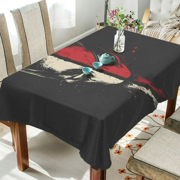 WOBOGO Red and White Mask Square Tablecloth 54×54in Polyester Fabric Tablecloth Washable Dust Resistant Wrinkle Resistant