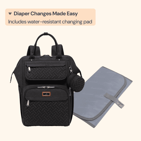 BabbleRoo Wide Top Diaper Bag Backpack, Spacious & Stylish Nappy Organizer, Black, 1 pc