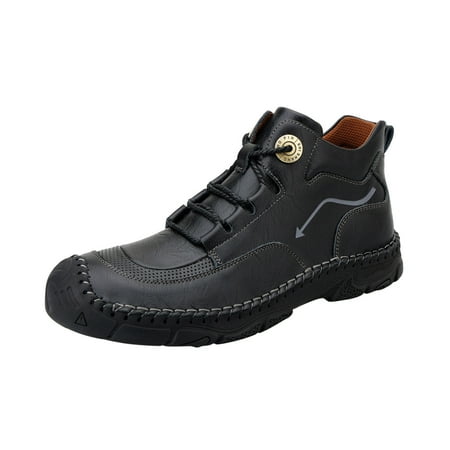 

Hueook Boots for Men Casual Lace Up Mid Top Heel Outdoor Wear Resistant Short Shoes Boots Men s Running Shoes