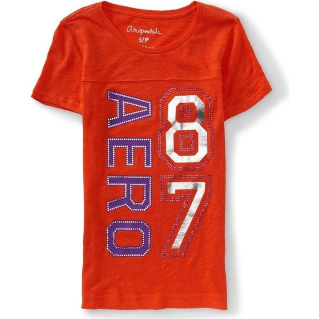 Camiseta gráfica Aeropostale para mujer Aero 87 Rhinestone naranja mediana