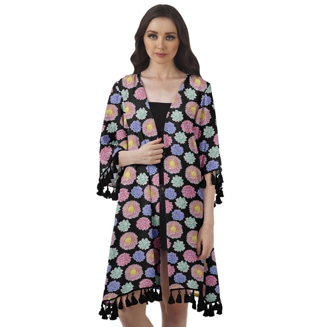 Moomaya Moss Georgette Printed Shrug Beach Cloth 3/4 Sleeve Cardigans For Women